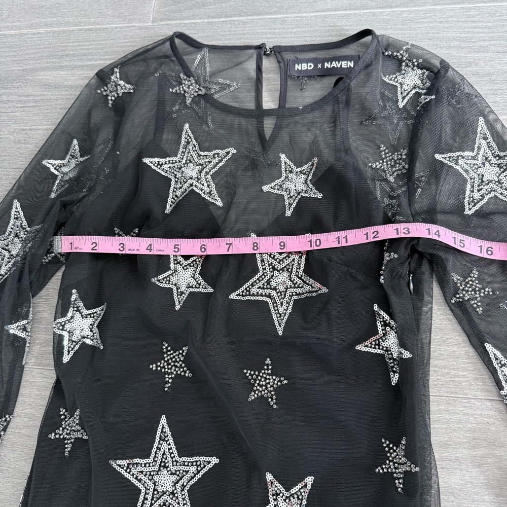 NBD x Naven Starry Night Dress in Black XXS Star Sequins Embellished Sheer Mesh - Picture 12 of 16